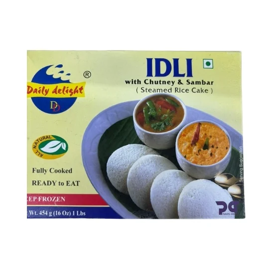 Daily delight frozen idli with chutney and sambar